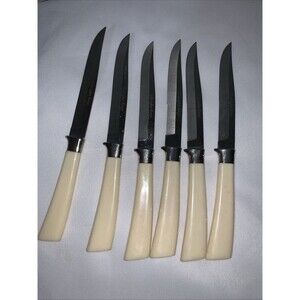 Vintage WASHINGTON FORGE 6 Steak Knife Set Stainless Butterscotch